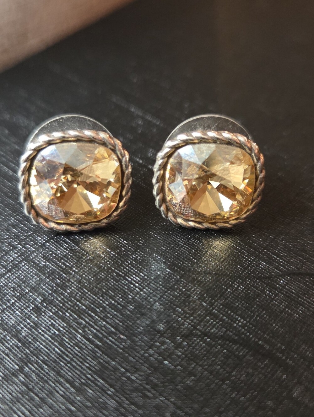 Brighton Sterling Silver Champagne Crystal Rope-Edge Stud Earrings